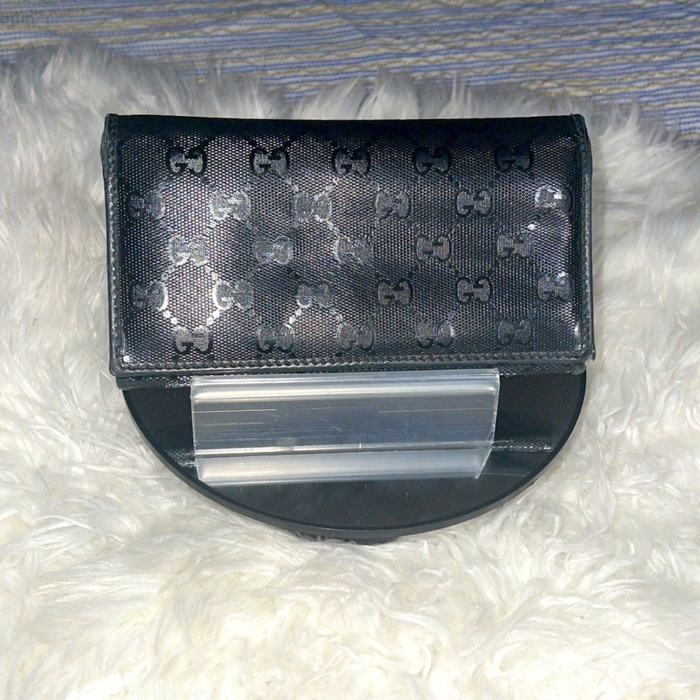 GUCCI VINTAGE CRYSTAL GUCCISSIMA GG INTERLOCKING PVC LEATHER LONG WALLET ITALY